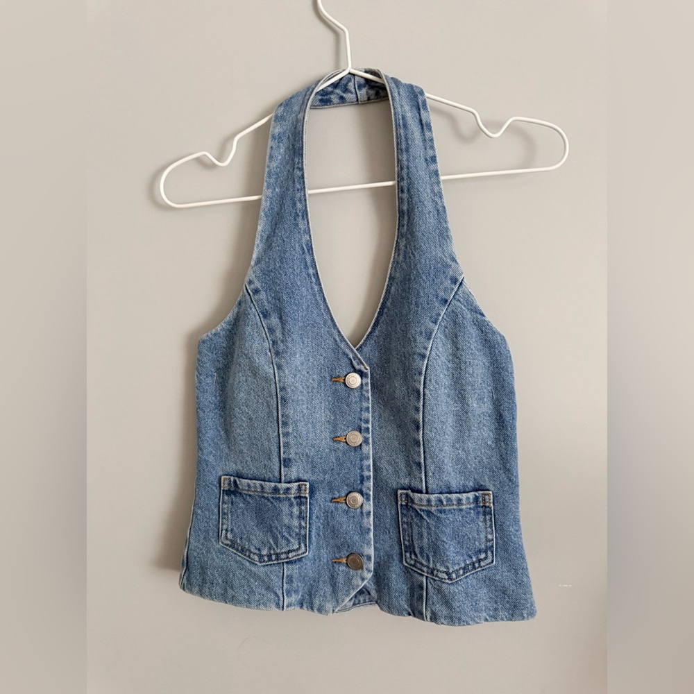H&M Light Blue Denim Halter Vest